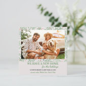 New Home Photo Winter Greenery Holiday Moving Aankondiging (Staand voorkant)