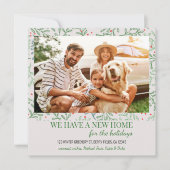 New Home Photo Winter Greenery Holiday Moving Aankondiging (Voorkant)