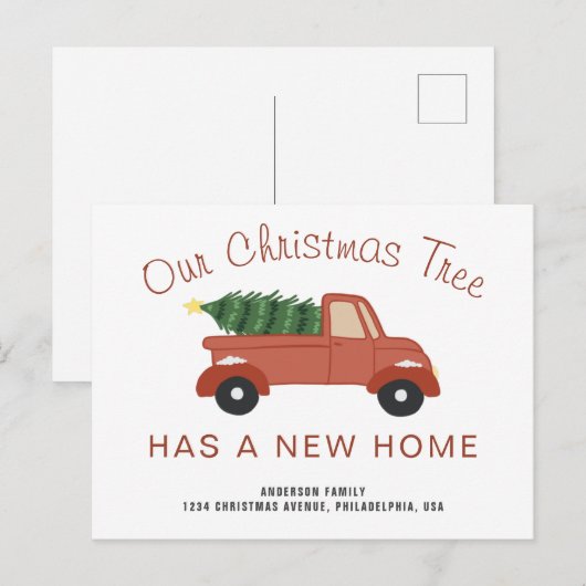 New Home Red Truck kerstboomvakantie Aankondigingskaart (Voorkant / Achterkant)