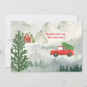 New Home Red Truck Waterverf Flat Holiday Card Feestdagenkaart