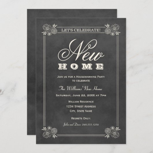 New Home Rustic Black Chalkboard Housewarming Kaart (Voorkant / Achterkant)