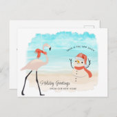 New Home Sandy Snowman Flamingo on Beach Feestdagenkaart (Voorkant / Achterkant)