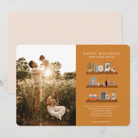 New Home Shelves Rust Moving Announge Foto Feestdagenkaart (Voorkant / Achterkant)