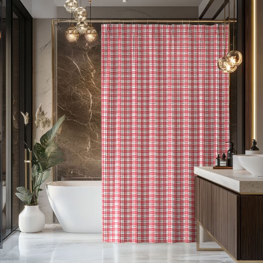 New Home Shower Curtain Red Black Plaid Accent Douchegordijn