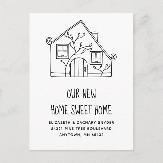 New Home Sweet Home Black White House Moving Briefkaart (Voorkant)