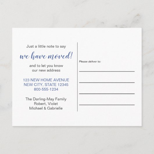 New Home Sweet Home Blue Waterverf Foliage Movemen Aankondigingskaart (Achterkant)