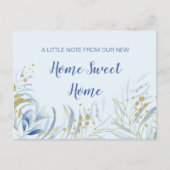 New Home Sweet Home Blue Waterverf Foliage Movemen Aankondigingskaart (Voorkant)
