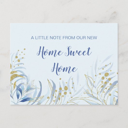 New Home Sweet Home Blue Waterverf Foliage Movemen Aankondigingskaart (Voorkant)