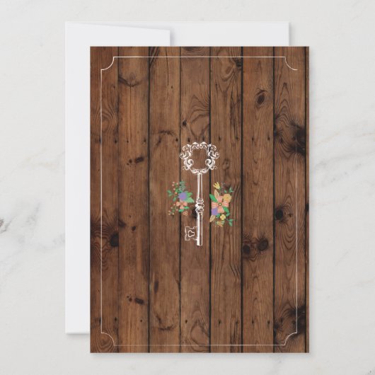 New Home Sweet Home House Warming Wood Key Uitnodi Kaart (Achterkant)