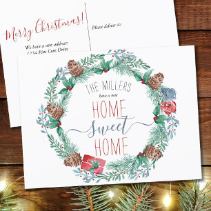 New Home Sweet Home Pine Wreath Christmas Moving Aankondigingskaart