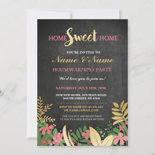 New Home Sweet House Warming ChalkBoard Key Invite Kaart (Voorkant)