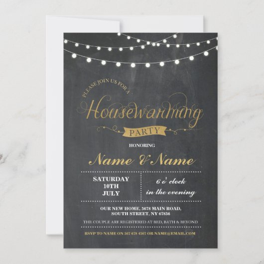 New Home Sweet House Warming ChalkBoard Key Invite Kaart (Voorkant)