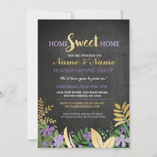 New Home Sweet House Warming ChalkBoard Key Invite Kaart (Voorkant)
