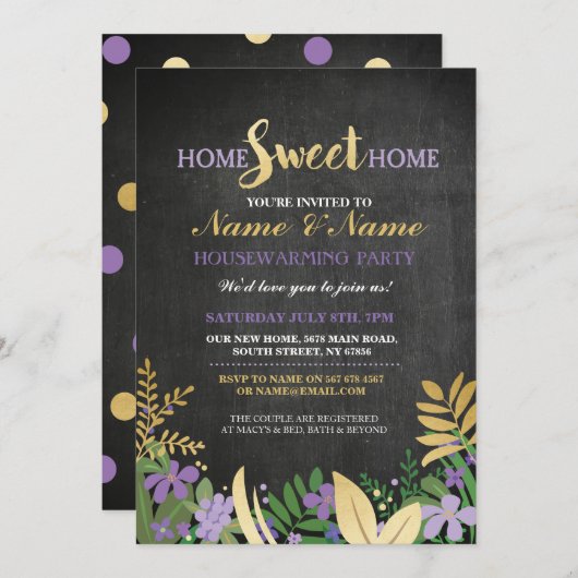 New Home Sweet House Warming ChalkBoard Key Invite Kaart (Voorkant / Achterkant)