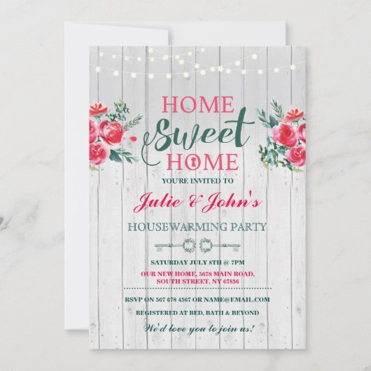 New Home Sweet House Warming Floral Key Invite Kaart (Voorkant)
