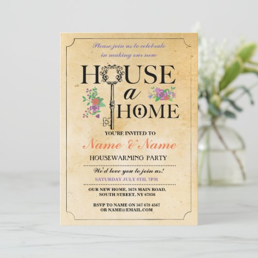 New Home Sweet House Warming  Key Invite Kaart (Staand voorkant)