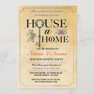 New Home Sweet House Warming  Key Invite Kaart