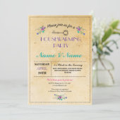 New Home Sweet HouseWarming Floral Key Cute Invite Kaart (Staand voorkant)