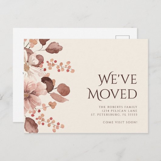 New Home Terracotta Blush Floral Moving Aankondigingskaart (Voorkant / Achterkant)