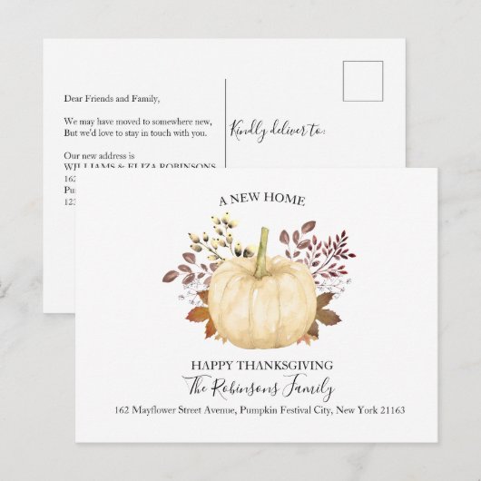 New Home Thanksgiving Pumpkin Moved Holiday Moving Aankondigingskaart (Voorkant / Achterkant)