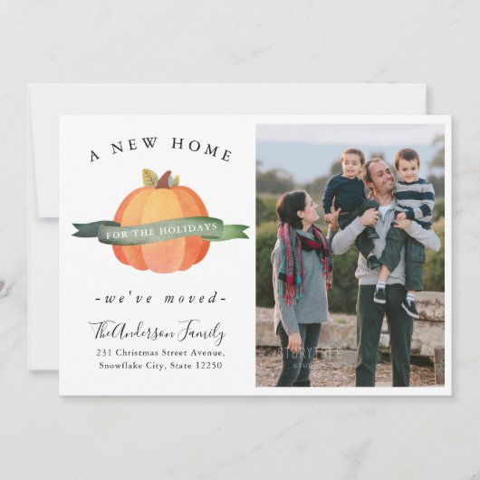 New Home Thanksgiving Pumpkin Photo Holiday Moveme Aankondiging (Voorkant)