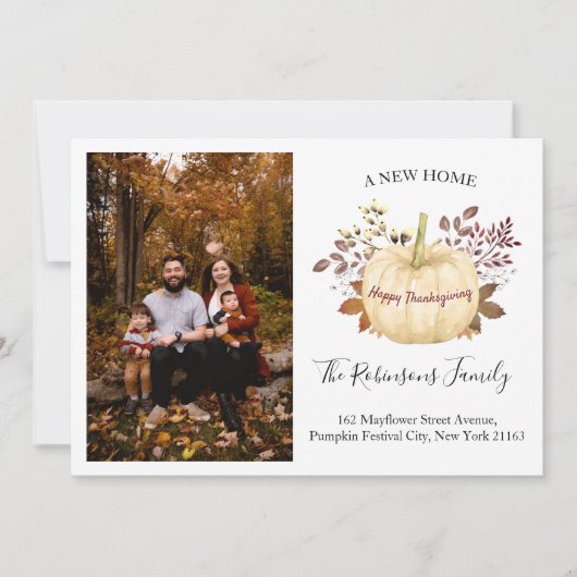 New Home Thanksgiving Pumpkin Photo Holiday Moveme Aankondiging (Voorkant)