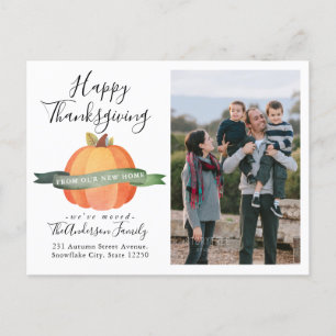 New Home Thanksgiving Pumpkin Photo Holiday Moveme Aankondigingskaart