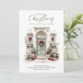 New Home Watercolor Front Door Christmas Feestdagenkaart (Staand voorkant)