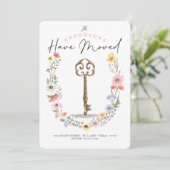 New Home Waterverf Wildflower WreatVintage Key Aankondiging (Staand voorkant)