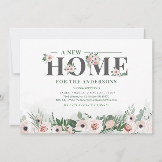 New Home We hebben Floral Moving Announcement verp Aankondiging (Voorkant)