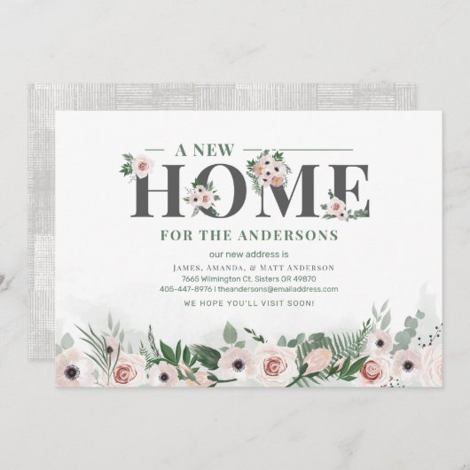 New Home We hebben Floral Moving Announcement verp Aankondiging (Voorkant / Achterkant)