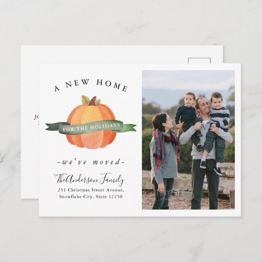 New Home We hebben Pumpkin Photo Holiday Moving Aankondigingskaart (Voorkant / Achterkant)