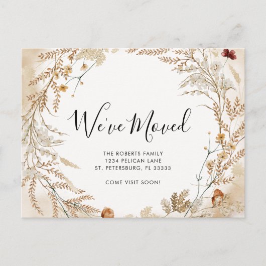 New Home Wildflower Foliage Wreatving Aankondigingskaart (Voorkant)