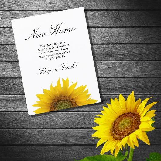 New Home Yellow Sunflower Rustic Aankondigingskaart