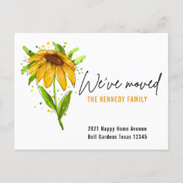 New Home Yellow Waterverf Floral We hebben ons ver Aankondigingskaart