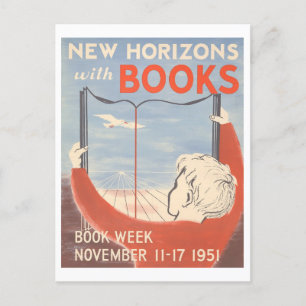 "New Horizons with Books"  Bibliotheek Poster Briefkaart