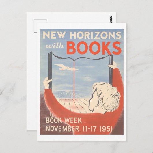 "New Horizons with Books"  Bibliotheek Poster Briefkaart (Voorkant / Achterkant)