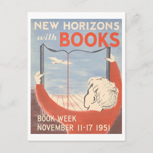 "New Horizons with Books"  Bibliotheek Poster Briefkaart (Voorkant)