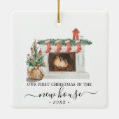 New House kerstversiering Waterverf Fireplace Keramisch Ornament (Achterkant)