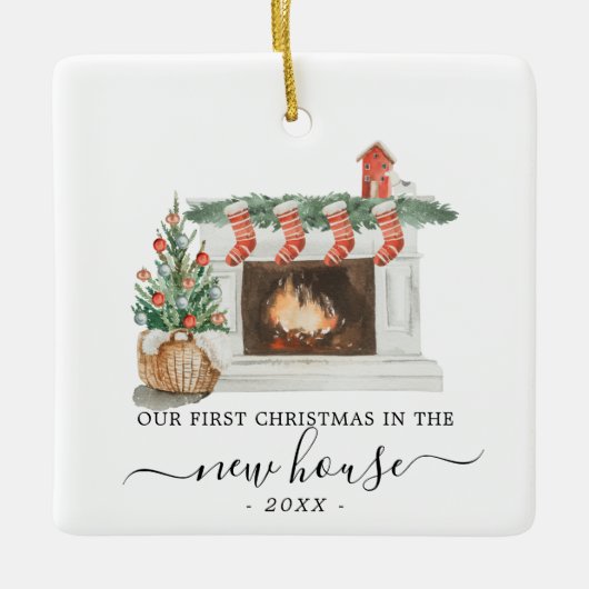 New House kerstversiering Waterverf Fireplace Keramisch Ornament (Voorkant)