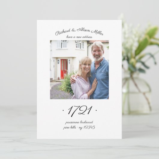 New House Number Elegant Photo Moving Aankondiging (Staand voorkant)