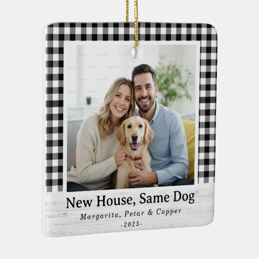 New House, Same Dog – Buffalo Check Square Photo Keramisch Ornament (Rechts)