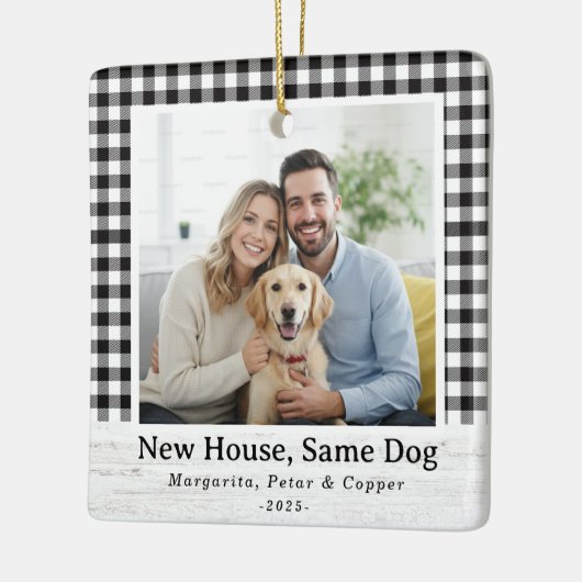 New House, Same Dog – Buffalo Check Square Photo Keramisch Ornament (Links)