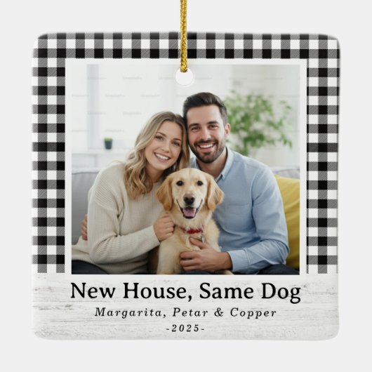 New House, Same Dog – Buffalo Check Square Photo Keramisch Ornament (Achterkant)