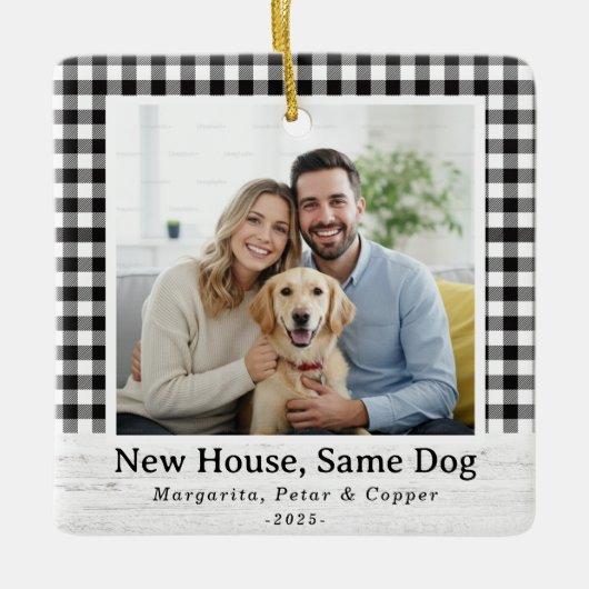 New House, Same Dog – Buffalo Check Square Photo Keramisch Ornament (Voorkant)
