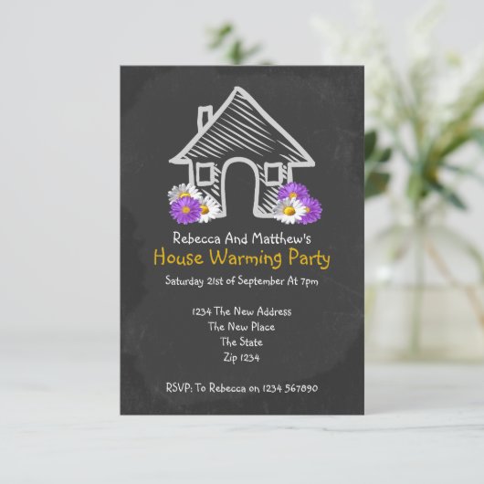New House Warming Party Blackboard-module Kaart (Staand voorkant)