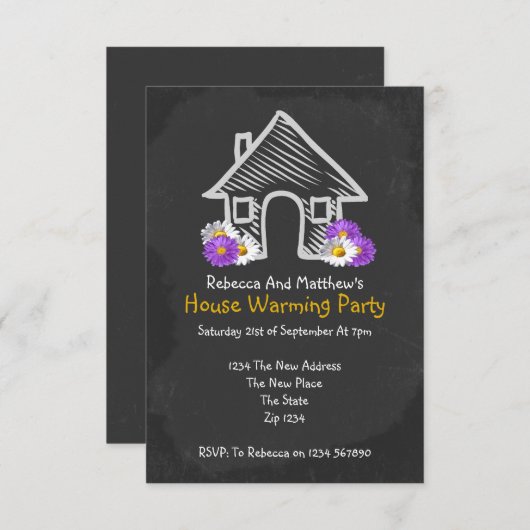 New House Warming Party Blackboard-module Kaart (Voorkant / Achterkant)