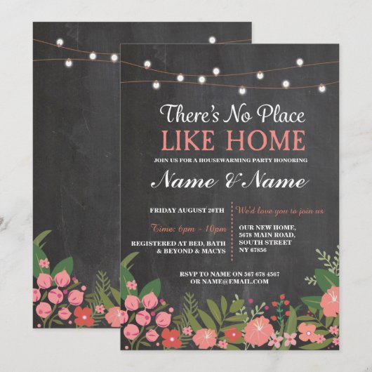 New House warming Sweet Home Key Chalkboard Invite Kaart (Voorkant / Achterkant)