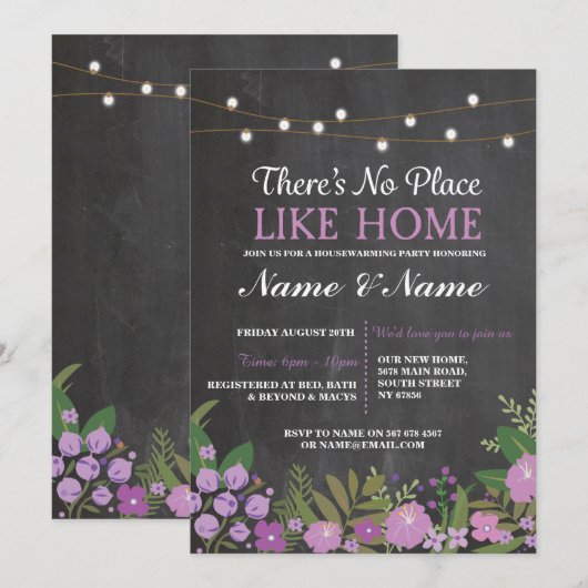 New House warming Sweet Home Key Chalkboard Invite Kaart (Voorkant / Achterkant)
