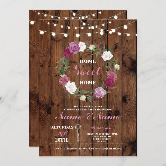 New Housewarming Sweet Home Key Wood Rustiet Invit Kaart (Voorkant / Achterkant)